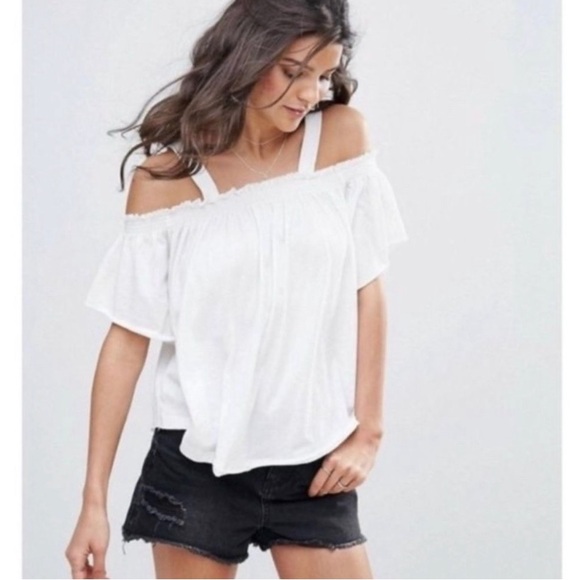 Free People Tops - We the Free Off the Shoulder short sleeve Ruched Smock Peasant Flowy White Top
